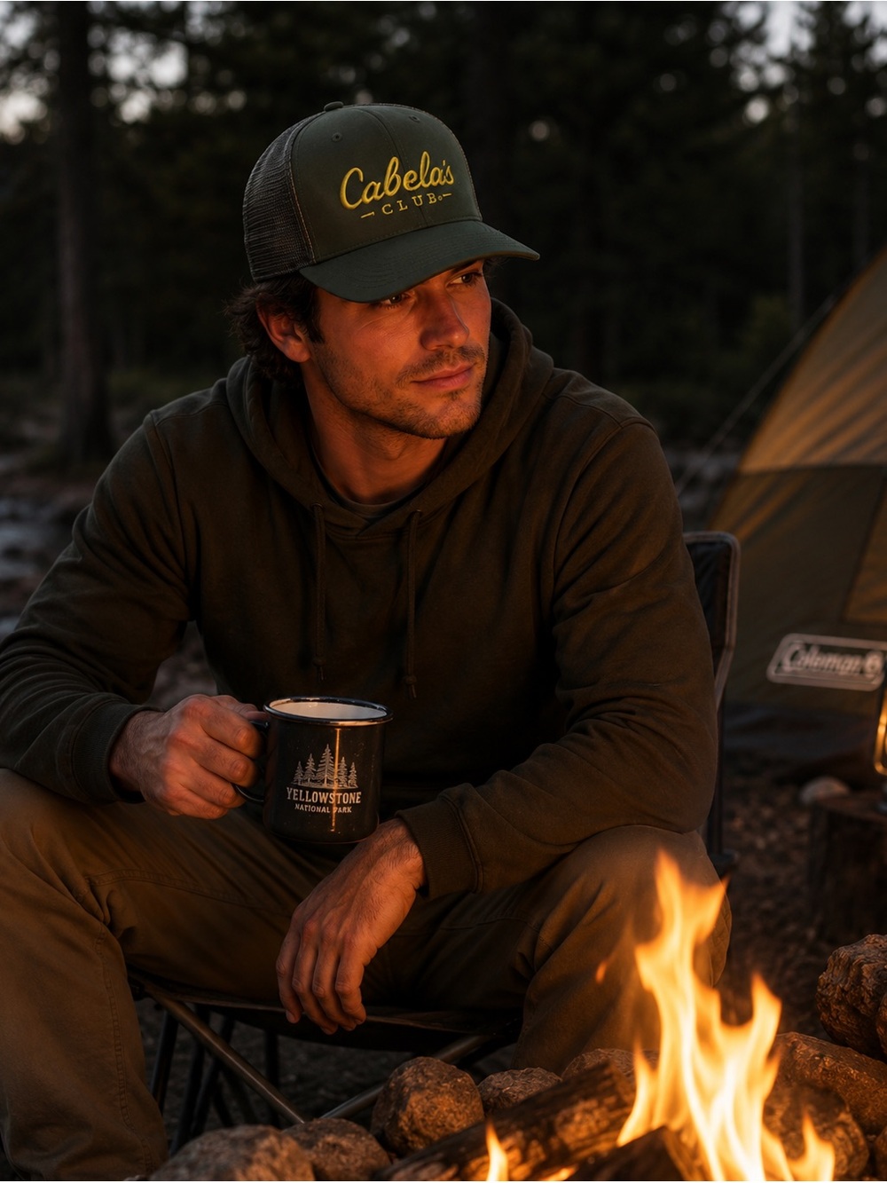Cabela's Olive Green and Gold Embroidered Trucker Cap